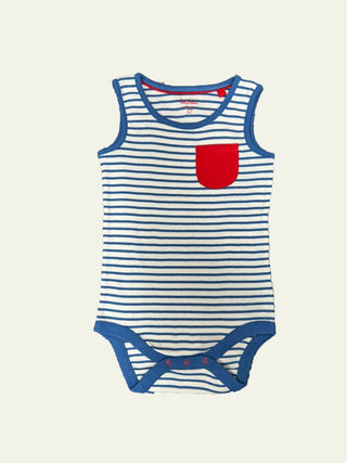 Baby Boden Campagian Bodysuit in Ivroy Blue Stripe