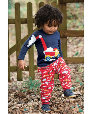 Frugi Boy's Printed Snuggle Crawlers Jogger in Red Mountain Rescue /Mlt