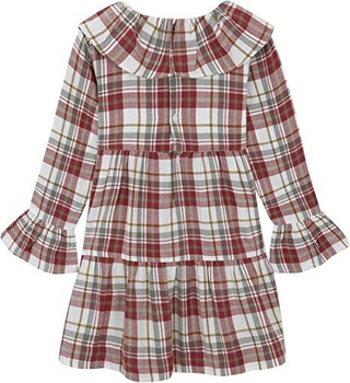 Gocco Girl's Long Sleeve Check Frill Tiered Dress in Red