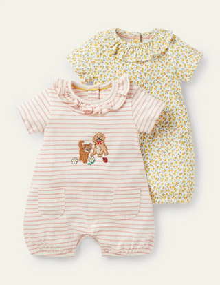 Baby Boden Baby & Toddler Twin Pack Jersey Rompers in Sweetcorn Yellow Pets