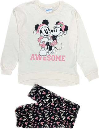 Disney Girl's Long Sleeve Mickey & Friends Festive Printed Pyjama Set- Beige/Pink