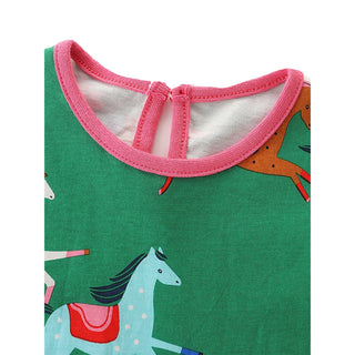 Mini Boden Girl's Printed Jersey Pocket Tunic in Highland Green