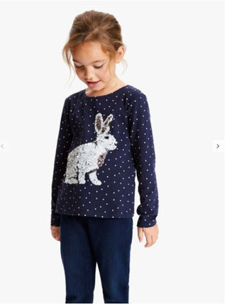 John Lewis & Partners Girls' Sequin Rabbit T-Shirt in Navy