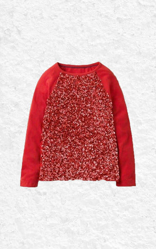 Mini Boden Girl's Sequin Raglan T-Shirt in Red