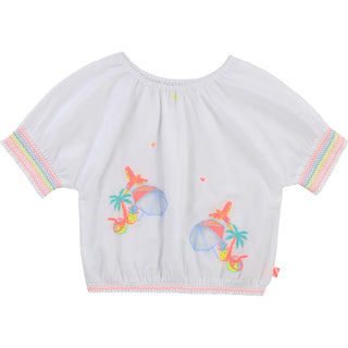 Billieblus Girl's Embroidered Smoked Top in White