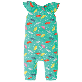 Frugi Girl's Niamh Gathered Playsuit in Pacific Aqua Parasols