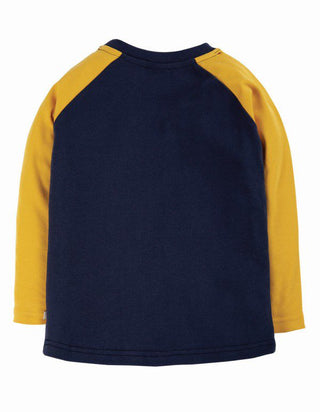 Frugi Boy's Long Sleeve Applique Alfie Raglan Sleeve Top in Indigo/Dragon