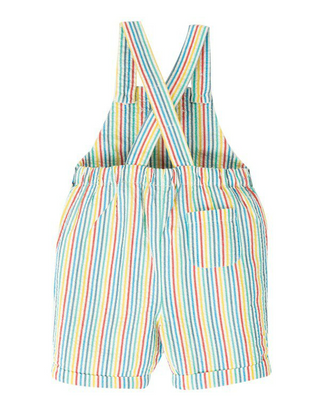 Frugi Boy's Godrevy Dungaree in Multi Seersucker Stripe