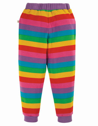 Frugi Girl's Printed Snug Joggers in Foxglove Rainbow Stripe