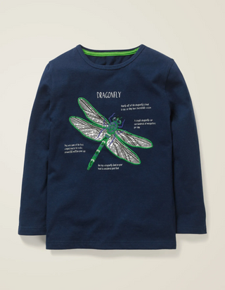 Mini Boden Boy's Insect Facts T-shirt - Navy Marl Dragonfly