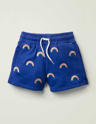 Mini Bodedn Jersey Embroidered Shorts in Bright Blue Rainbows