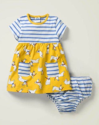 Baby Boden Bunny Hotchpotch Dress and Knickers Set in Yellow