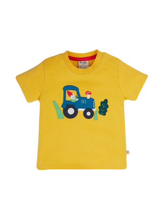 Frugi Boy's Organic Creature Applique Top in Yellow/Tractor