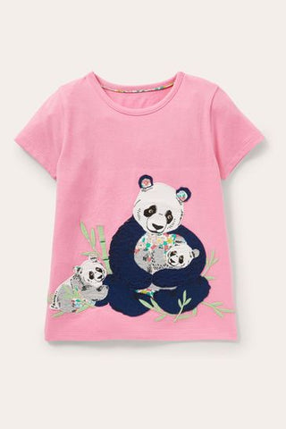 Mini Boden Girl's Big Applique T-shirt in Pink Lemonade Panda