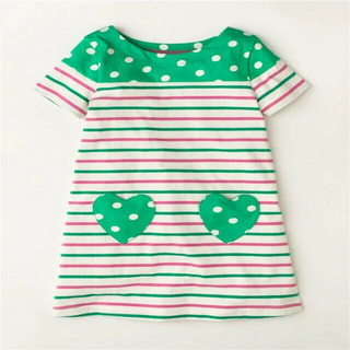 Mini Boden Girls' Heart Applique Breton Jersey Dress in Green/ Mlt