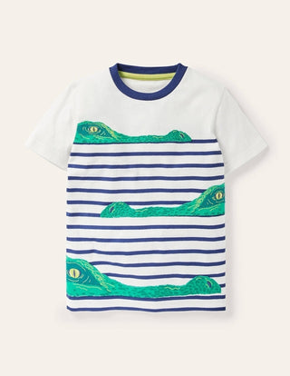 Mini Boden Boy's Appliquéd Breton Top in Sail Blue/Crocs (Slightly Defect)