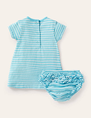 Baby Boden Applique Jersey Dress and Knicker Set in Light Blue Bunny