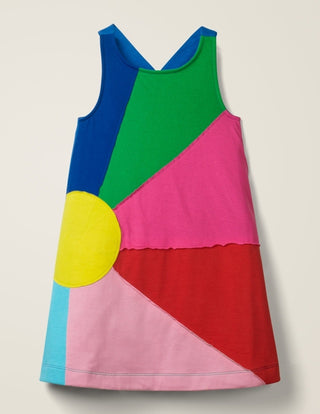 MIni Boden Girl's Rainbow Sun Applique Cross Back Jersey Dress in Blue Multi (SLIGHTLY dEFECT)