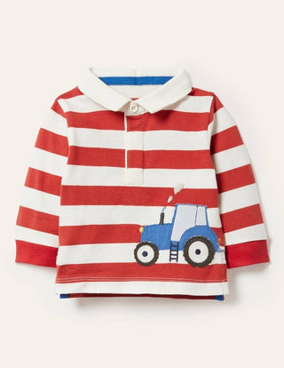 Baby Boden Baby & Toddler Long Sleeve Applique Rugby Top in Red/ White Stripe