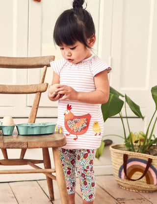 Baby Boden Baby Chicken Big Applique Dress and Leggings Set in Multi