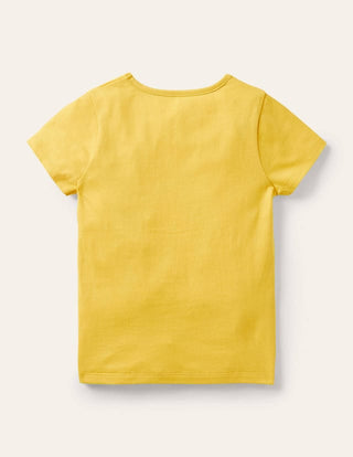 Mini Boden Girl's Big Applique T-shirt in Summer Yellow Ice cream