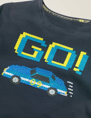 Mini Boden Boy's Graphic Applique T-shirt in Navy Go Car