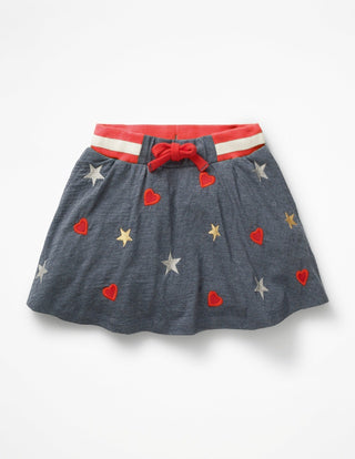 Mini Boden Girl's Embroidered Jersey Skirt in Blue