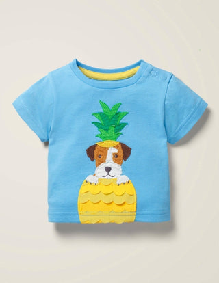 Baby Boden Fun Applique T-Shirt in Blue Pineapple Dog