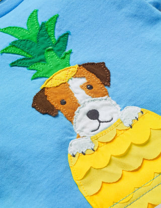 Baby Boden Fun Applique T-Shirt in Blue Pineapple Dog