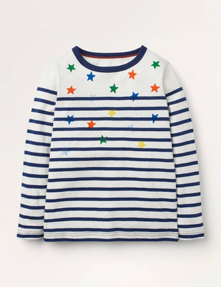 Mini Boden Kids Fun Breton Stripe T-shirt in Rainbow/Star