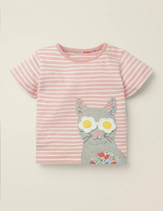 Baby Boden Girl's Holiday Applique T-shirt in Province Dusty Pink Kitten