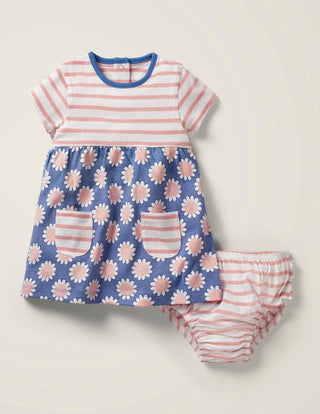 Baby Boden Baby Floral Hotchpotch Dress & Knickers Set in Pink/ Blue