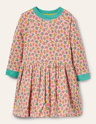 Mini Boden Girl's Long Sleeve Printed Jersey Sweatshirt Dress in Multi Blossom