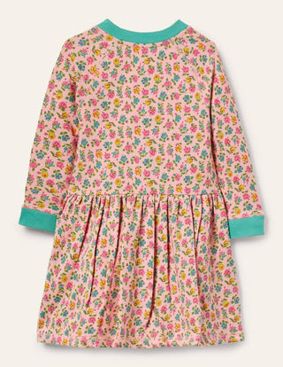 Mini Boden Girl's Long Sleeve Printed Jersey Sweatshirt Dress in Multi Blossom