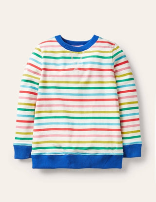 Mini Boden Girl's Retro Printed Sweatshirt in Multi Rainbow Stripe