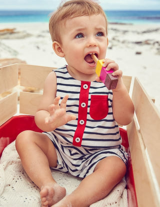 Baby Boden Stripy Jersey Romper in College Navy/White