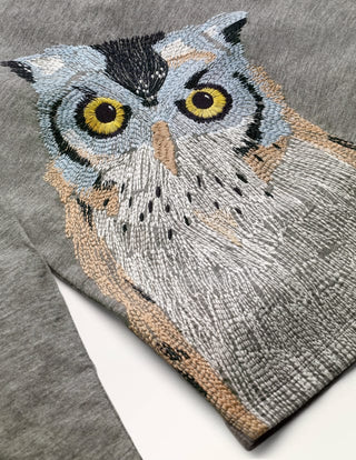 Mini Boden Boy's Superstitch Owl T-Shirt in Charcoal Grey