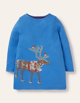 Mini Boden Girl's Superstitch Front & Back Tunic in Elizabethan Blue Sleigh (SLIGHTLY DEFECT)