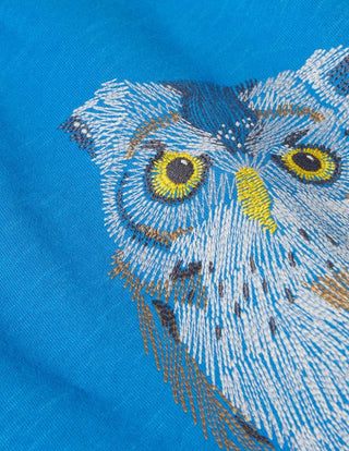 Mini Boden Boy's Cosy Embroidered Superstitch Owl Sweatshirt in Bright Blue