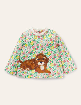 Baby Boden Superstitch T-Shirt in Multi Floral Hotchpotch Dog