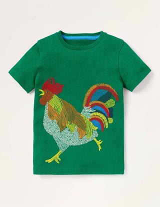 Mini Boden Cockerel Superstitch T-Shirt in Green