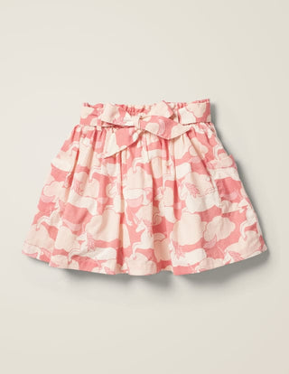 Mini Boden Girl's Tie Waist Unicorn Printed Skirt in Pink