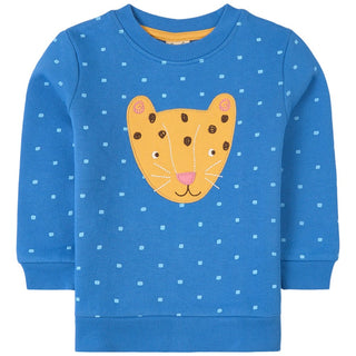 Frugi Girl's Applique Long Sleeve Sammy Sweatshirt in Cobalt Dash/Leopard