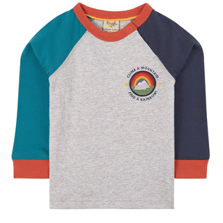 Frugi Boy's Jax Raglan T-Shirt in Grey Marl/Badge