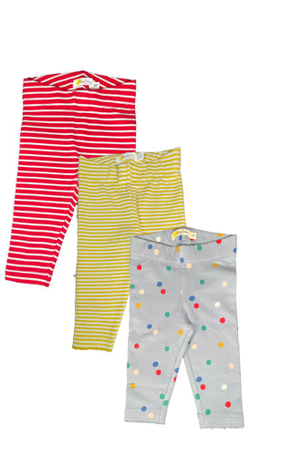 Baby Boden Essential 3 Pack Leggings Set in Yellow Red Stripe, Blue Rainbow Polka Dot