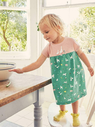 Baby Boden Printed Jersey Dress in Green