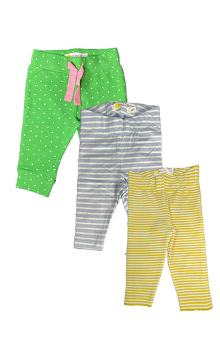 Baby Boden Essential 3 Pack Leggings Set in Gree Polka Dot, Blue Stripe Yellow Stripe