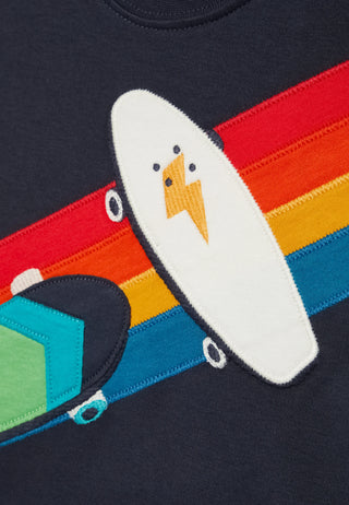 Frugi Carsen Applique T-shirt in Indigo/Skateboards