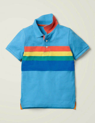 Mini Boden Boy's Pique Polo Shirt in Surfboard Blue/Multi