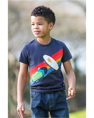 Frugi Carsen Applique T-shirt in Indigo/Skateboards